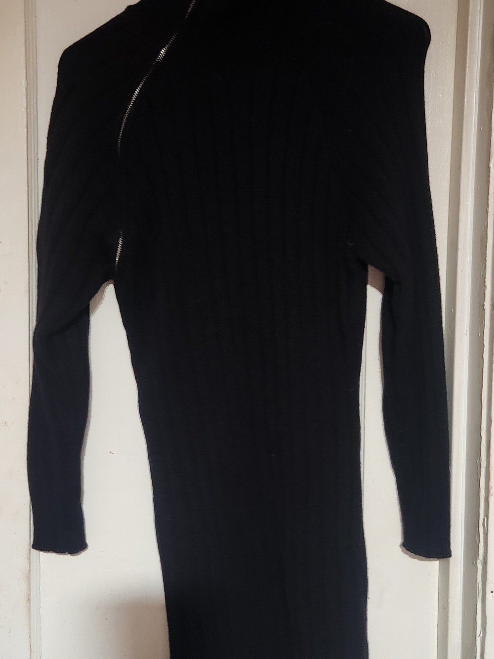 Black Ribbed Zip Sweater Dress